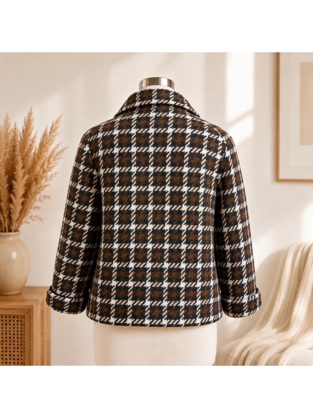 Banana Republic Wool Blend Houndstooth Jacket Coat Size M - Picture 4 of 16